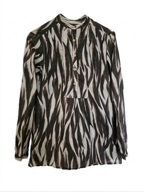 Michael Kors Black & Cream Zebra-Striped Button Front Blouse